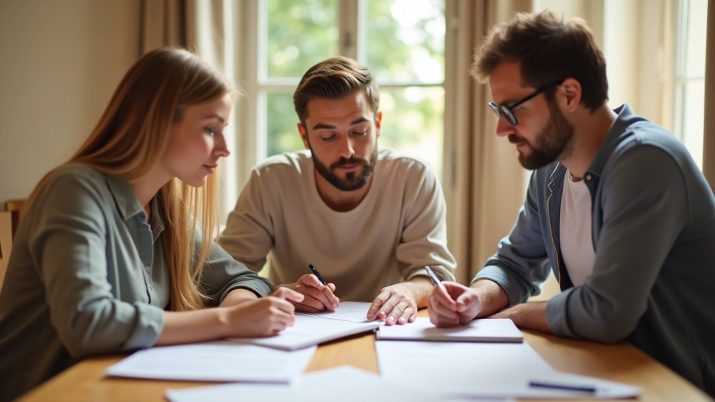 Rodina sedí kolem stolu s papíry a tužkou, diskutuje o výdajích