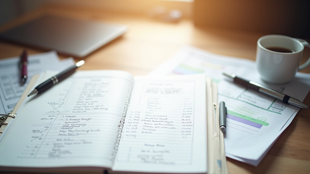 Poznámkový blok se psaným plánem měsíčních úspor a finančních cílů pro rodinu