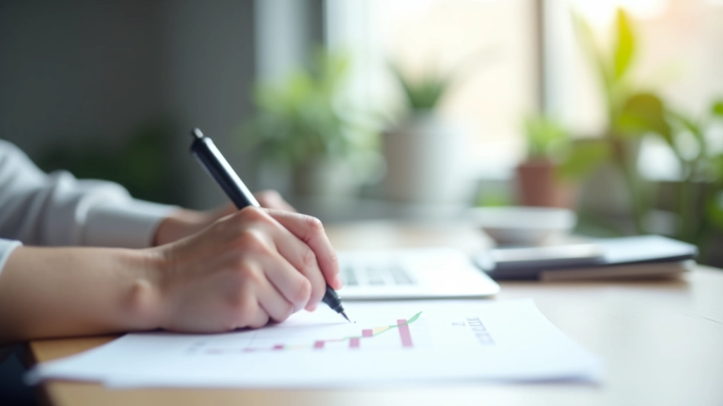 Osoba kreslí graf růstu úspor v notebooku, která ukazuje progres měsíc po měsíci